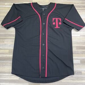 T-Mobile Baseball Jersey Mens XS Fits Like Med Black Pink Short Sleeve - JA7675